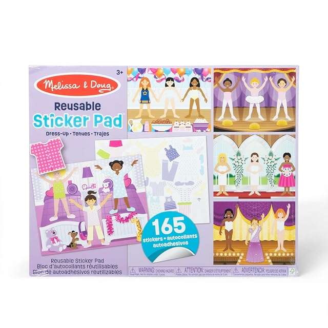 MELISSA & DOUG - Bloc de Pegatinas Infantiles de Ropa - Libro Pegatinas Reutilizables: 165 Autoadhesivos y 5 Escenas - 6074873 - Manualidades Niñas - Regalo Niña 3 años + - Stickers Infantiles