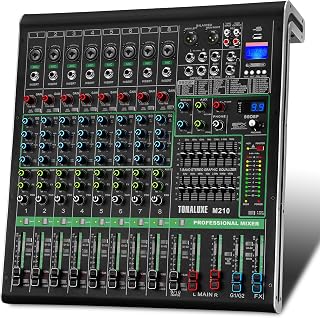 10 Channel Mixer Audio, Professional Music Sound PA Mixer DJ Mixing Board Console with 99 DSP Effects, Dual 7-Band EQ, Bluetooth, USB Interface, PAD, MUTE Button for Recording Stage Karaoke