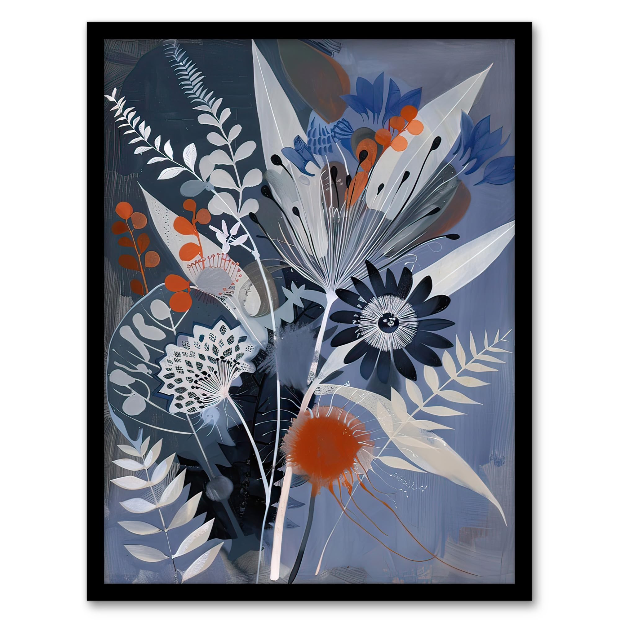 Artery8 Blue Wildflower Spray Bouquet Painting Floral Living Room Artwork Framed Wall Art Print A4