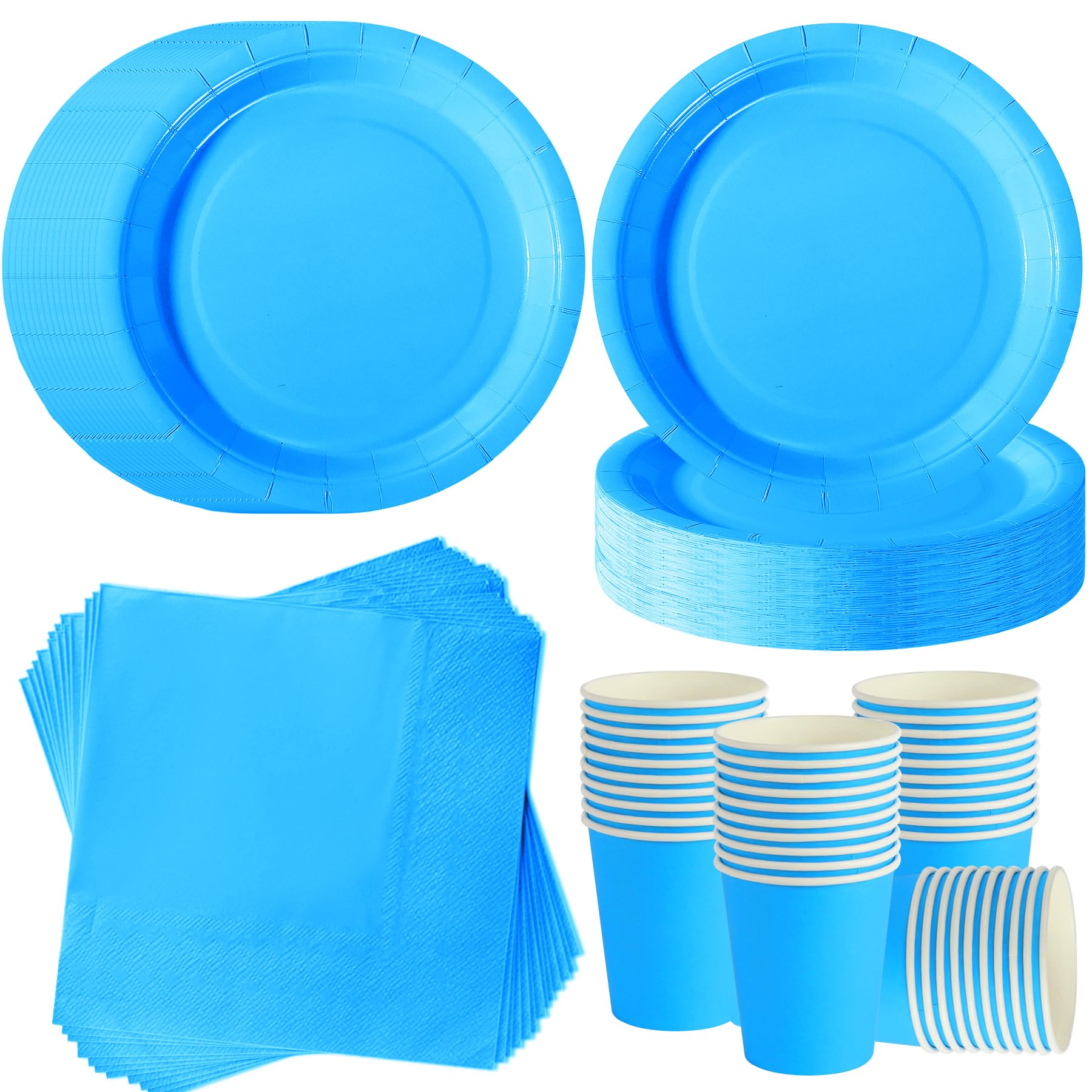 ZblPyro Sky Blue Party Tableware Set for 40 Guests | A Set of 120 pcs Includes 7inch Round Paper Plates, Cups & Napkins | Baby Shower for Boy, Naming Ceremony & Summer Party