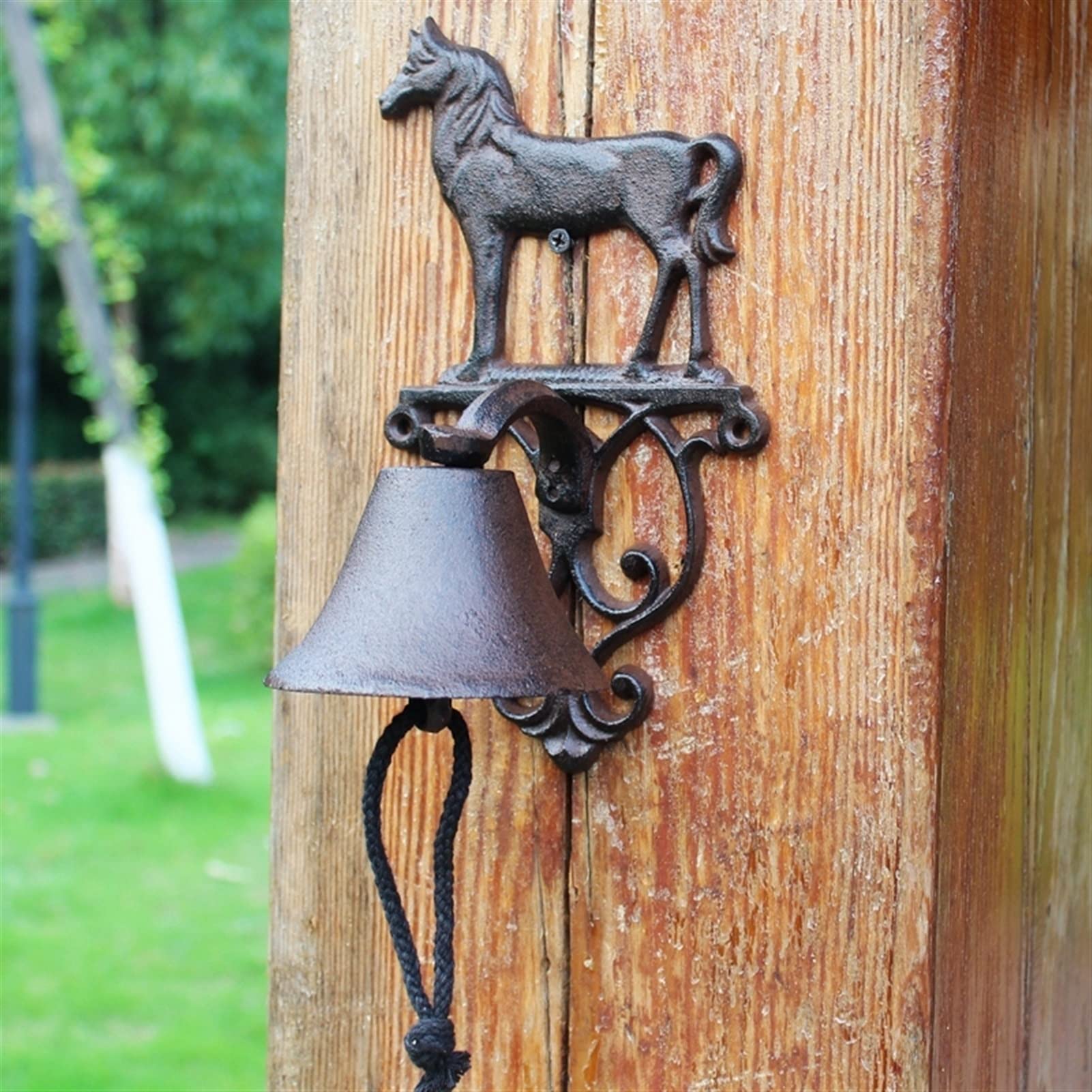 doorbell, Wall Hanging Doorbell Standing Horse Cast Iron Hand Cranking Bell Farm House Accents