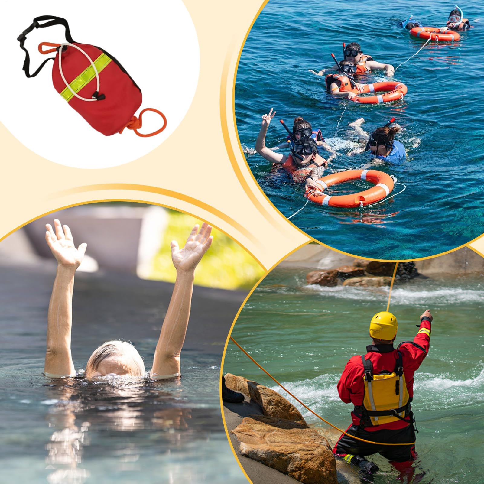 Rope Throw Bag ? Water Rescue Throw Rope, Durable Throw Line for Kajak & Boat Safety | 21.3 m Floating Rescue Rope Bag, Survival Gear Quick Access Deployment Bag for Lifeguards, Fishing, Outd