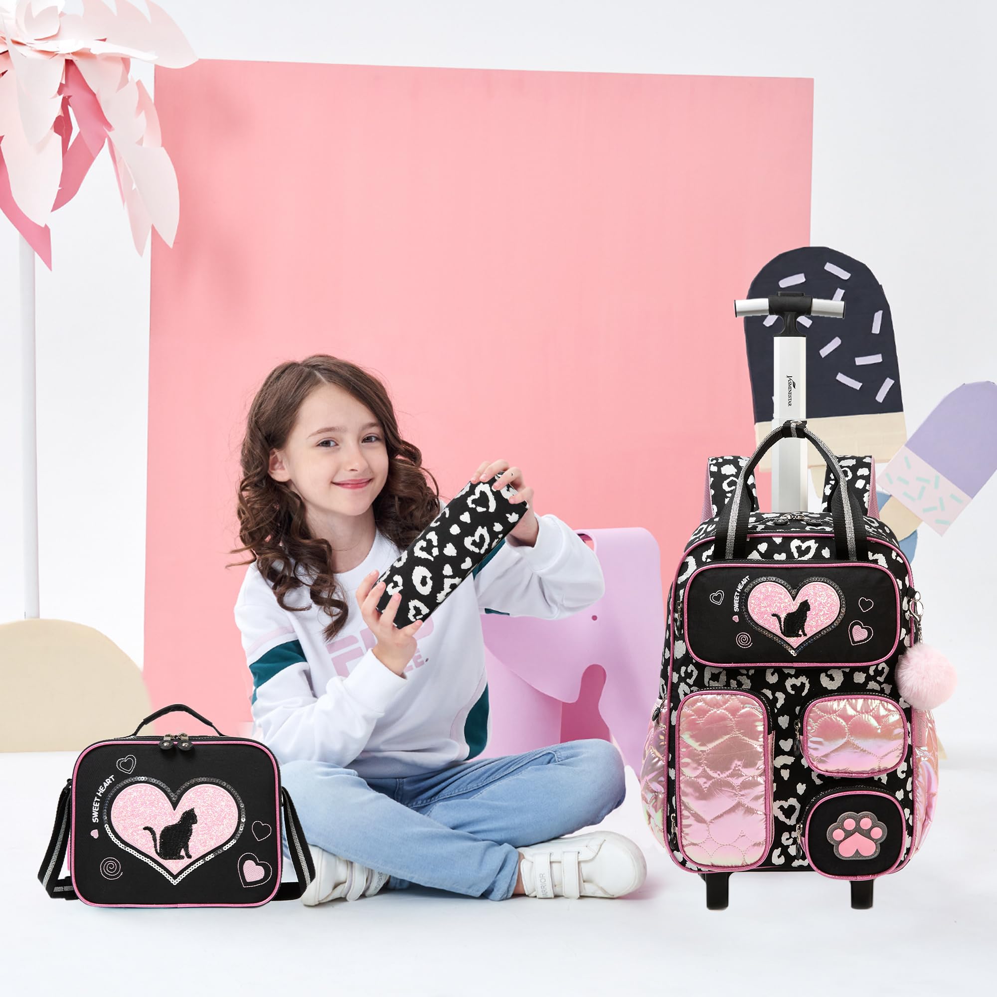 Trolley Scuola Bambina Zaino Scuola Elementare Trolley Bagagli da Viaggio