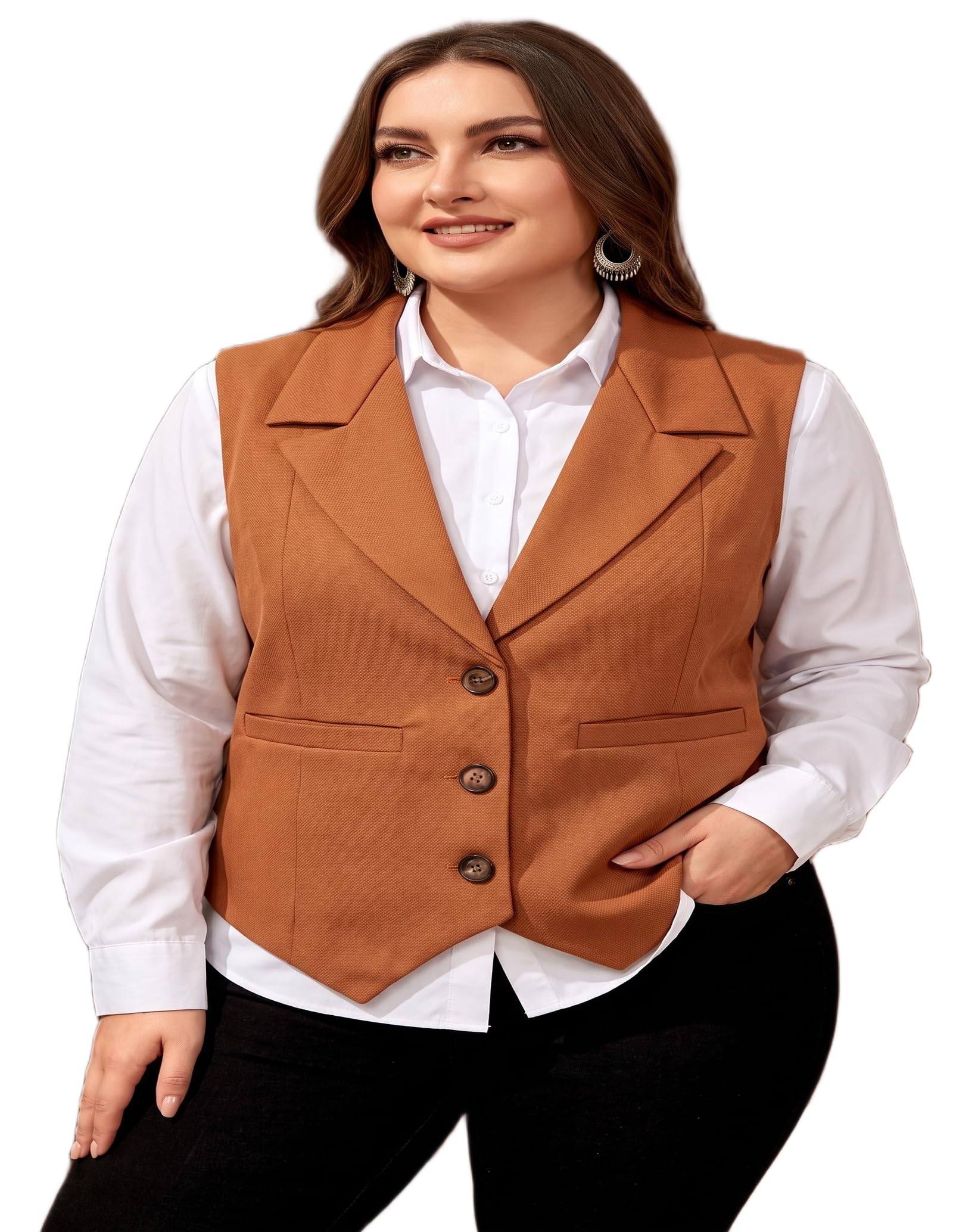 perfect productions Women's Rust Formal Waistcoat Sleeveless Blazer Vest Regular Fit Office Wear-picture-11