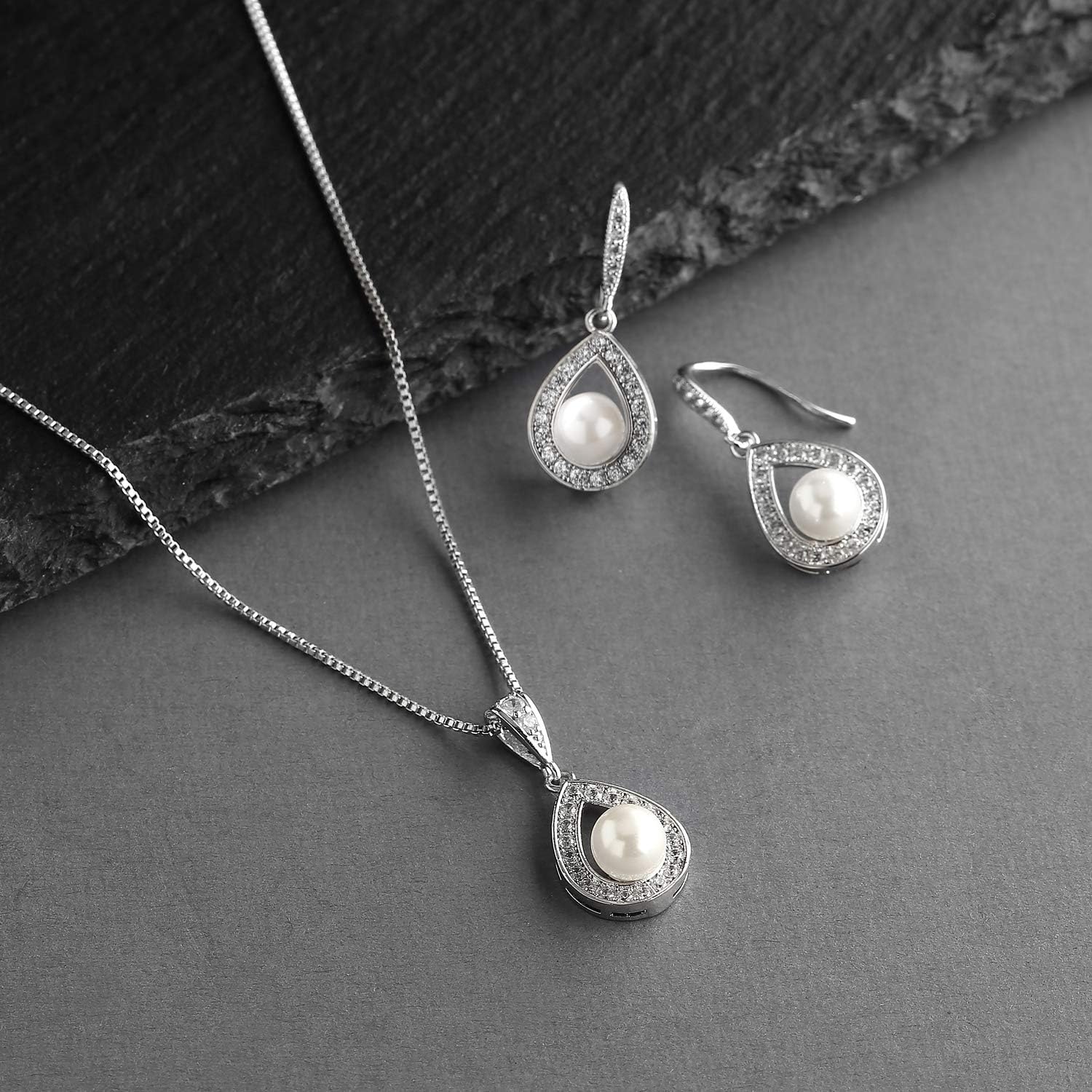 Mariell Pearl Necklace and Drop Earrings Wedding Jewelry Set for Brides, Bridesmaids, Birthday Gift - Image 6