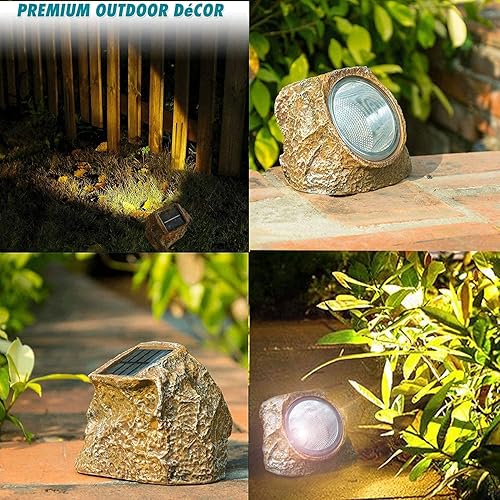 Vista 6 de EiGreen Solar Garden Rock Lights Outdoor, 2 Pack 10 LED Waterproof Solar Powered Rock Light，Yard Landscaping Spotlights, for Indoor and Outdoor