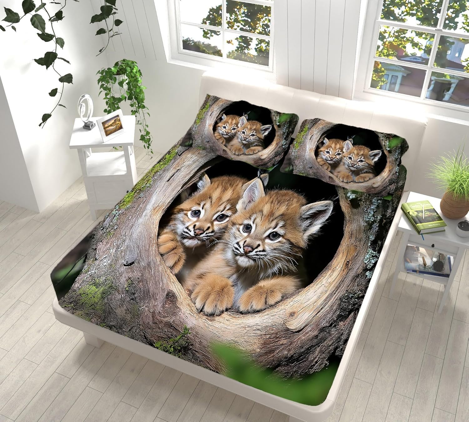 Sábana Bajera Ajustable 180x200 Lince Sábanas de Microfibra Animales Lindos Funda de Colchón Sábana con Elástica Bolsillo Profundo 30 cm Sabanas Cama 180 XCW3787