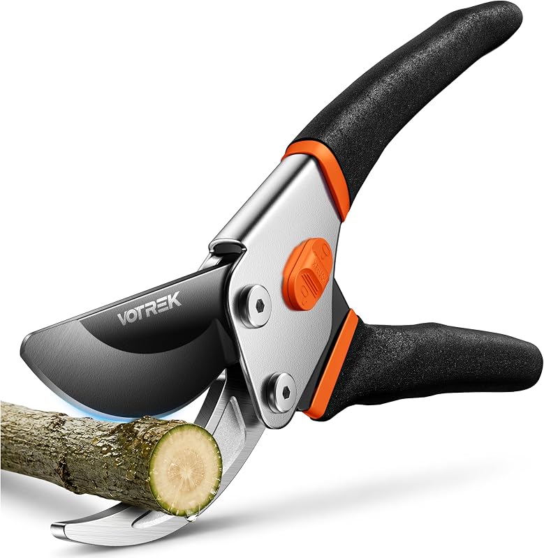 8.5" Bypass Pruning Shears, Jam-Proof Spring Clippers for branches | Sharp & Anti-Rust SK5 Blade, Ergonomic Non-Slip Grip for Weak Hands, Garden Pruner for Rose, Bonsai, Heavy Duty Tree Trimming