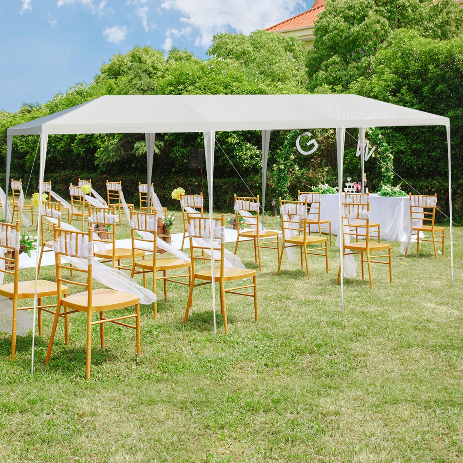 COSTWAY Gazebo da Giardino 3 x 9 m, Tendone per Feste con Struttura in Metallo, Impermeabile e Protezione UV, per Feste, Barbecue, Giardino e Spiaggia (3 x 9 m)