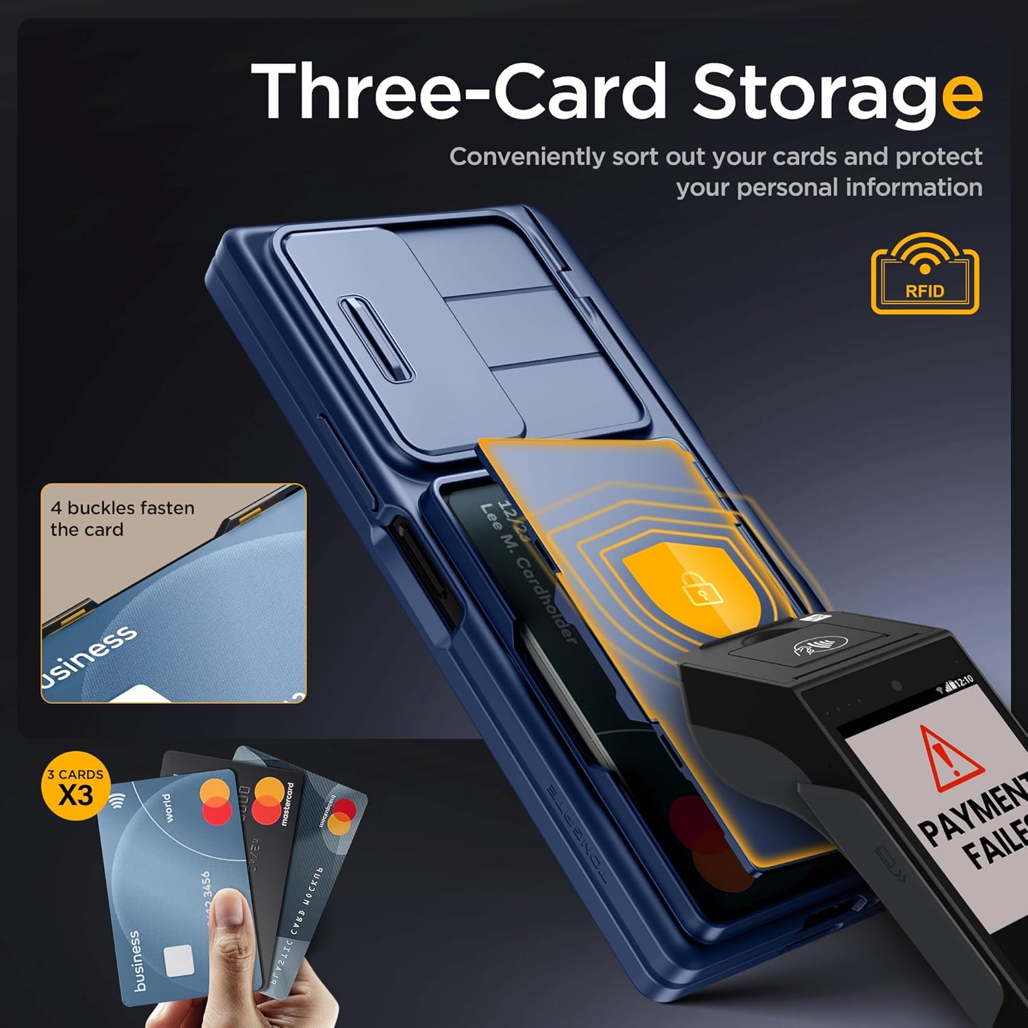 TONGATE for Z Fold 6 Case, [Anti Spy Privacy Screen Protector & Slide Camera Cover] [Card Holder & S Pen Holder] Rugged Hinge Protection Wallet Kickstand Phone Case for Samsung Galaxy Z Fold 6, Blue