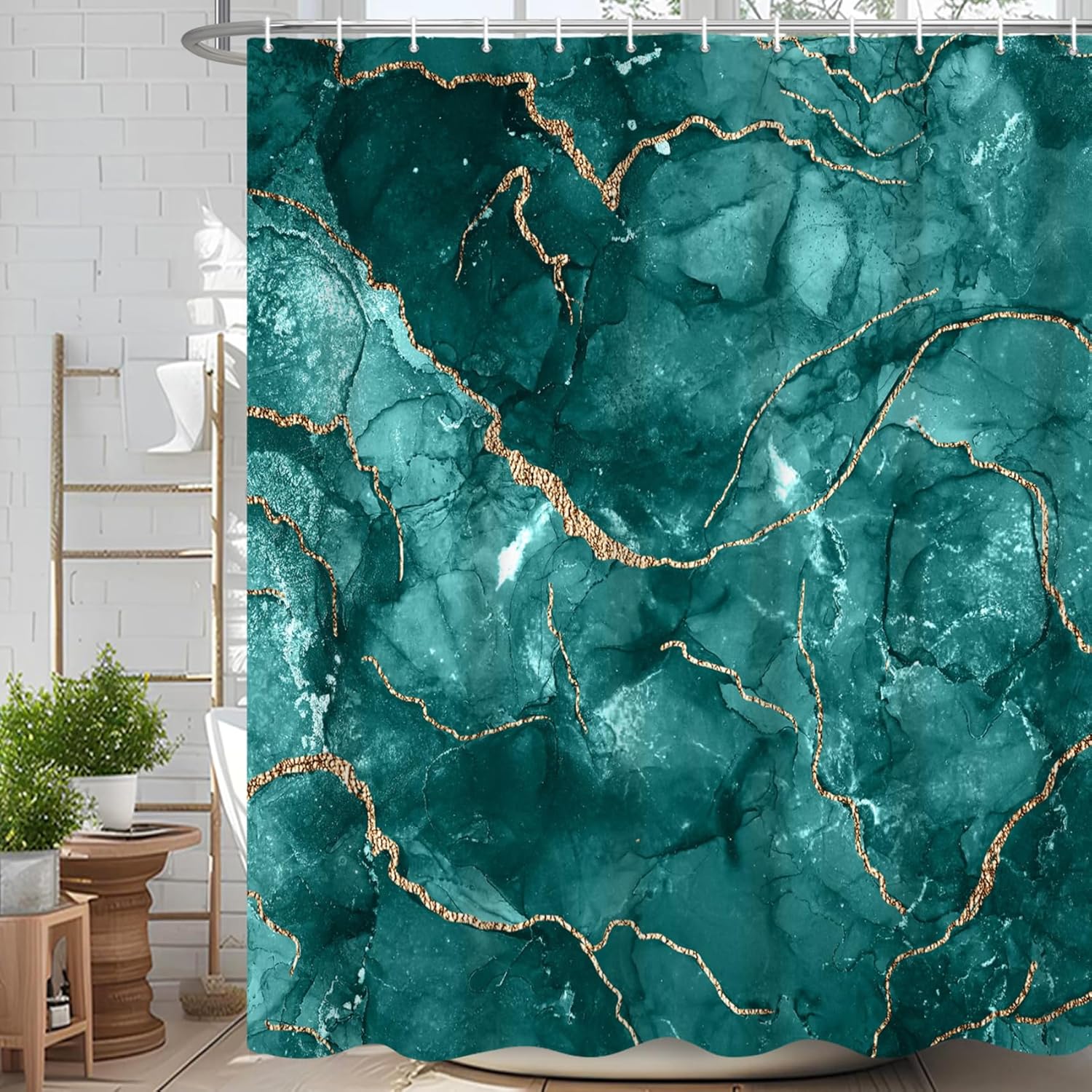 Dark Blue Gold Crack Marble Abstract Shower Curtain Modern Ombre Printed Bath Curtain Waterproof Washable Fabric Bathroom Bathtub Decor Shower Curtain Set with Hooks 72x72 Inch