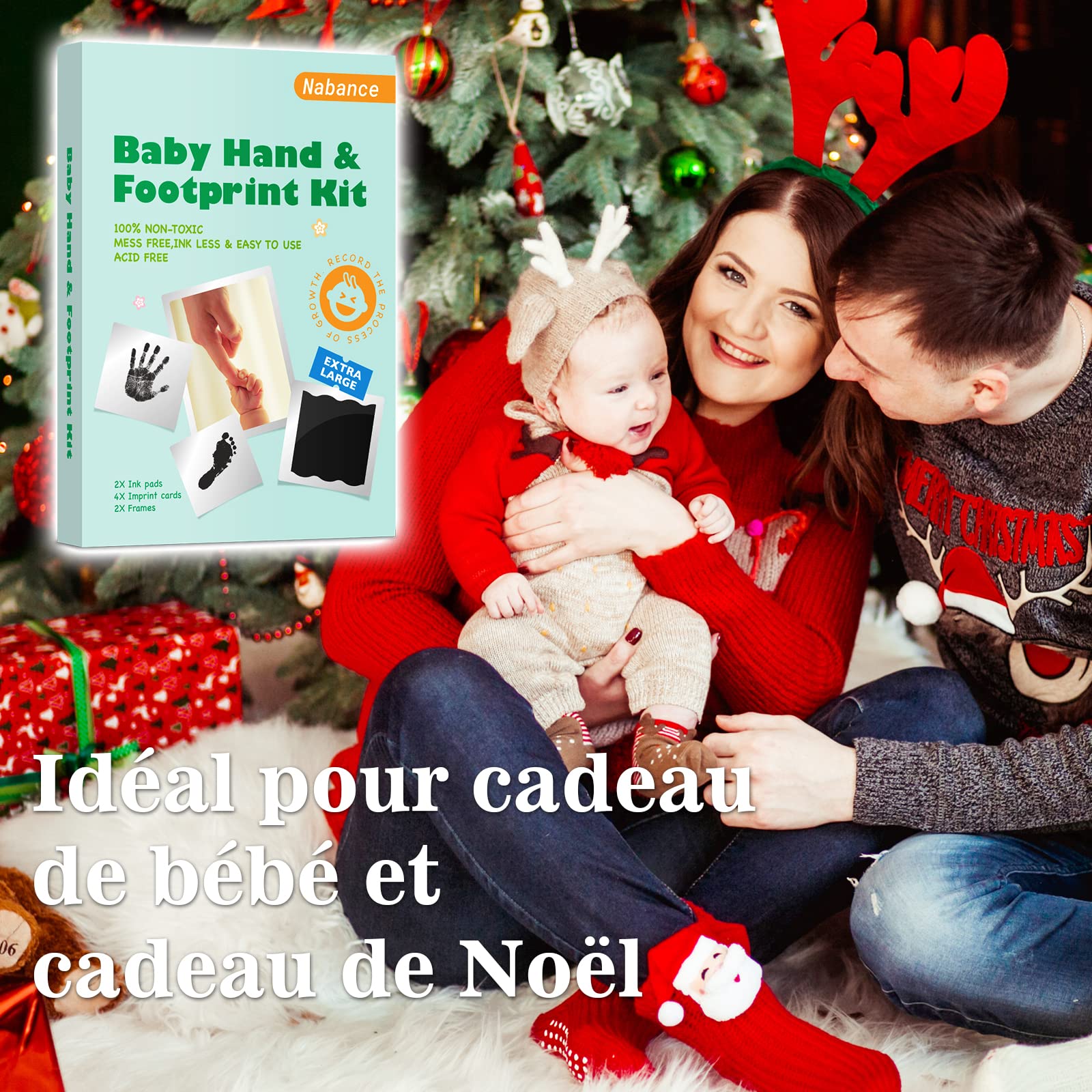 Nabance Kit Empreinte Bebe 2pcs Grande Taille Empreintes Bébé Kit 0-12 Mois Empreinte Chien kit Empreinte Pieds et Mains Bébé Empreinte Chat avec 2 Cadres Photo pour Chien Chat Souvenirs de famille