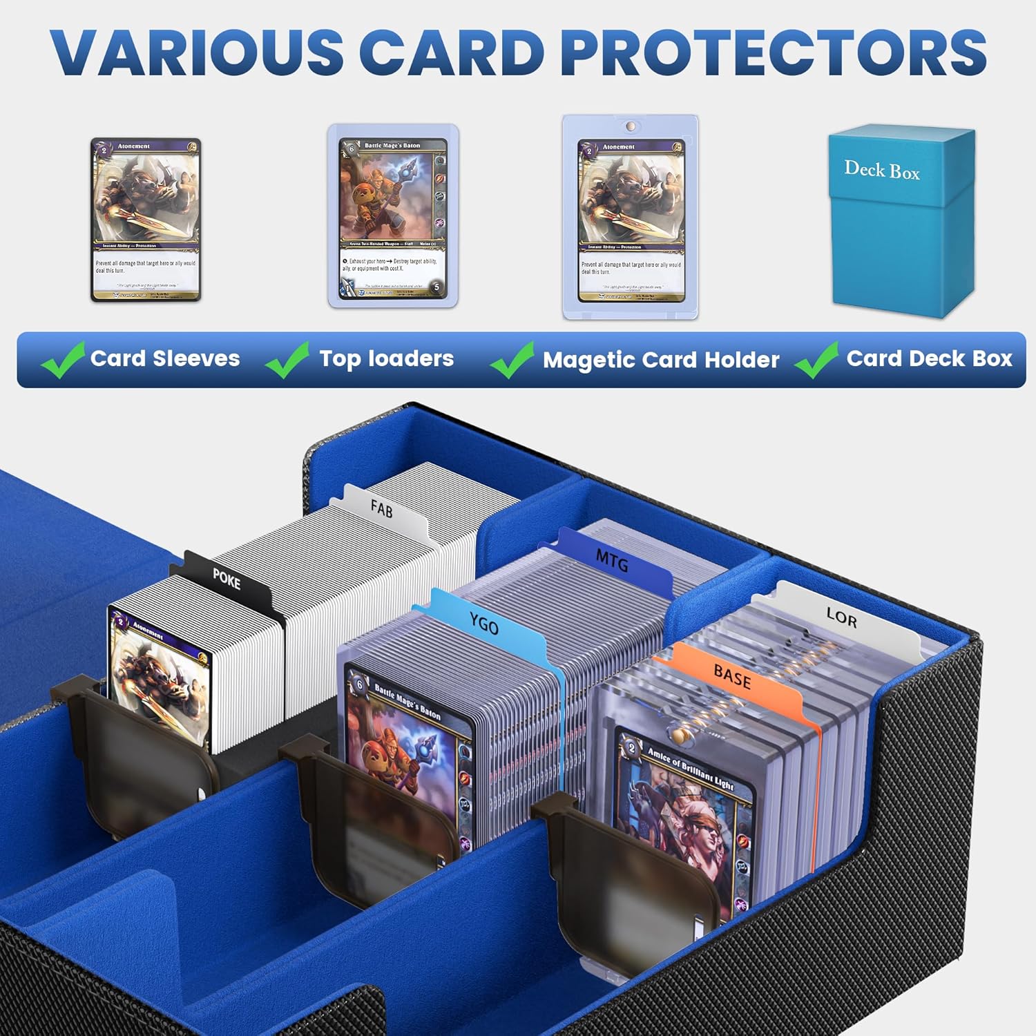 Card Storage Box For Trading Cards 1800+,Card Deck Box With 10 Dividers,6 Foam Stoppers,4 Supporters,Commander Deck Case Fit For Toploaders,MTG,YuGiOh,TCG and Magic Cards