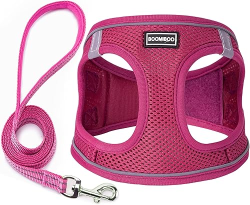 Vista 33 de BOOMIBOO Juego de arnés para perro con correa, arnés reflectante ajustable sin tirones para cachorros y gatos pequeños, medianos y grandes, rosa, S