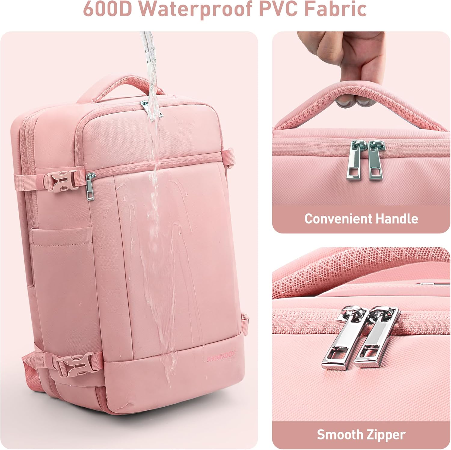 SHOWKOO Laptop Backpack for 17 Inch Laptop, 40L Expandable Large Capacity Backpack, TSA Carry On Travel Backpack with Padded Laptop Compartment, Water-Resistant College & Commuter Bag, Pink