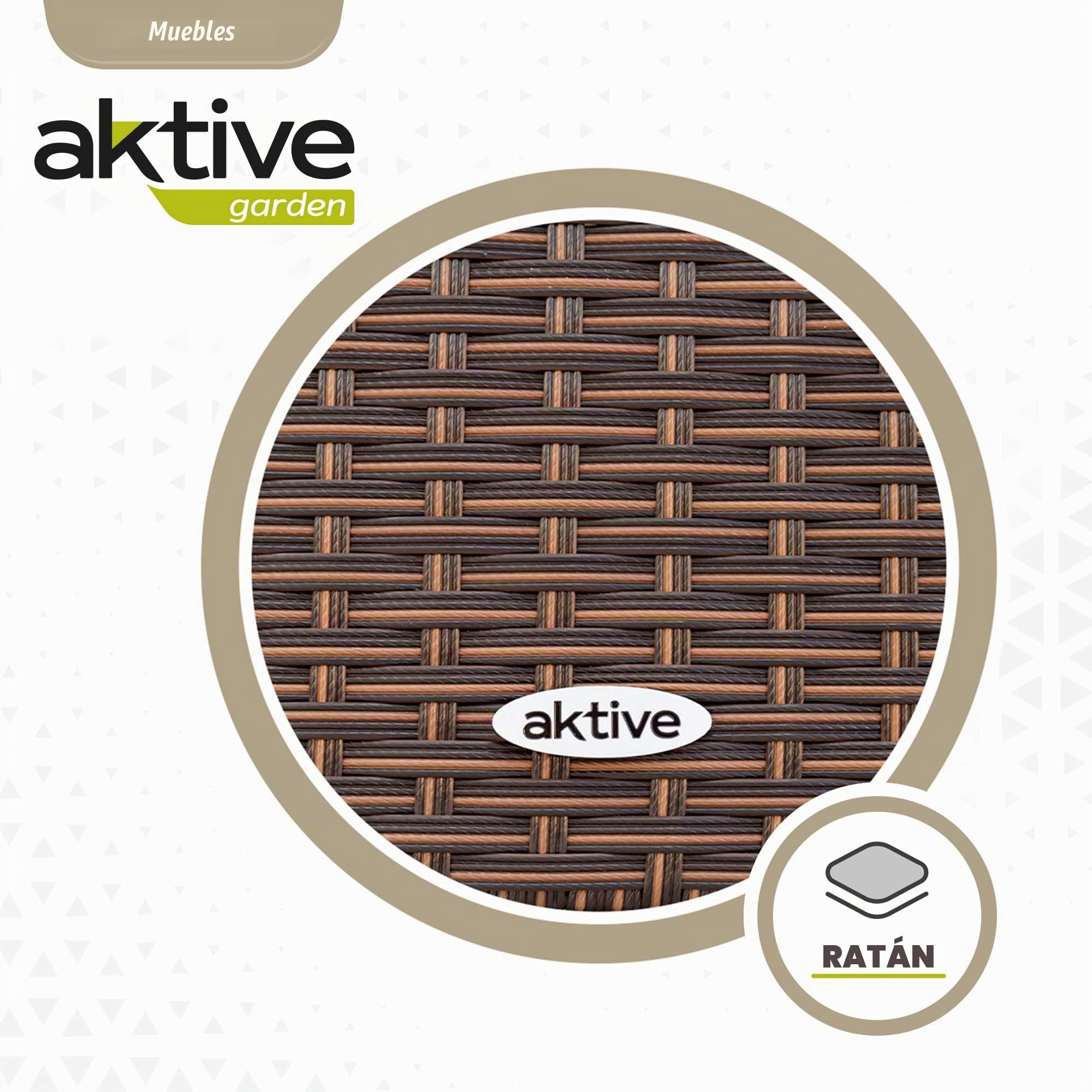 AKTIVE 61068 - Set muebles para jardín y terraza ratán, Muebles terraza exterior, incluye 2 sillones jardín exterior con cojín acolchado y 1 mesa terraza exterior, Conjunto jardín exterior, Oscuro