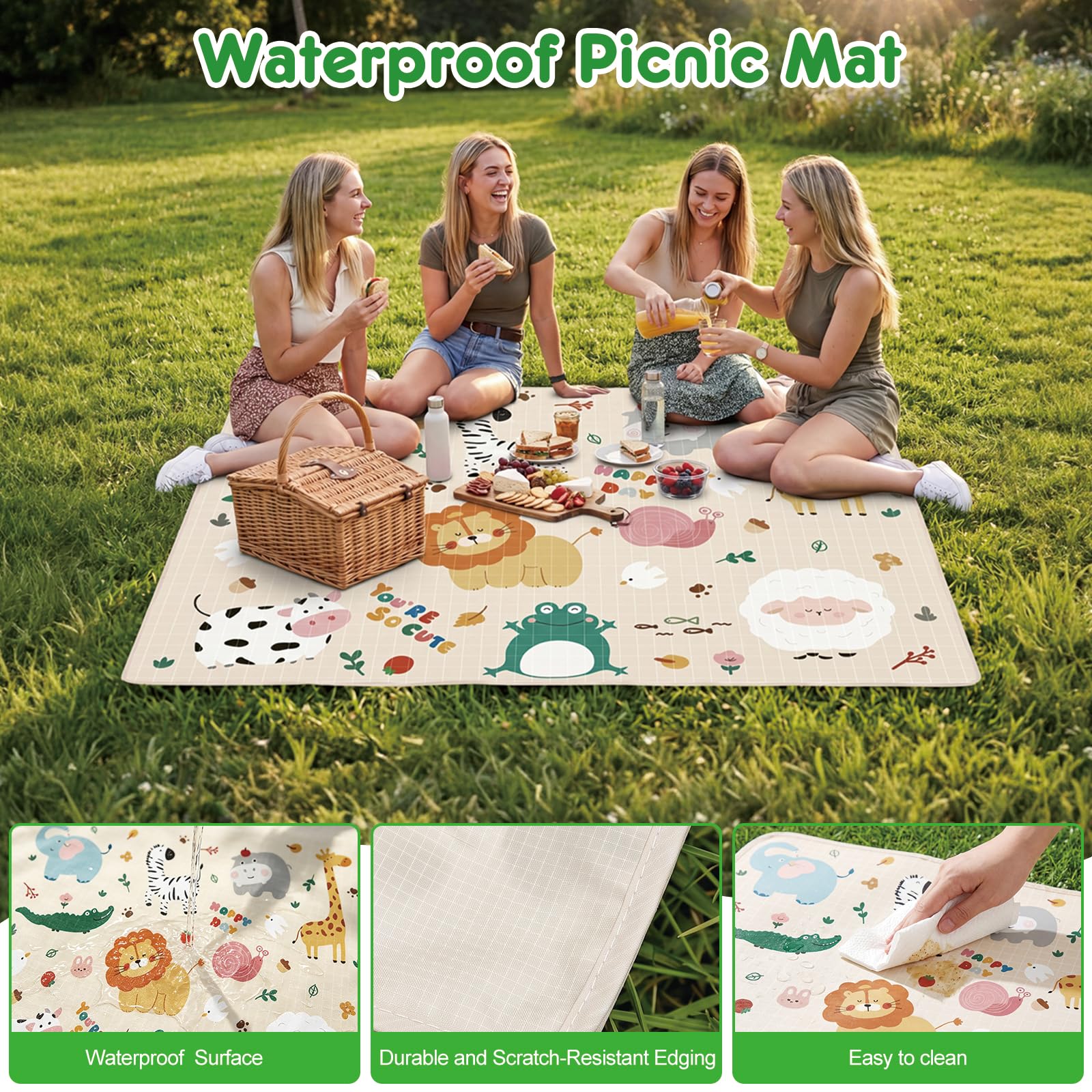 Coperta Picnic Impermeabile 150×210 cm Telo Portatile Pieghevole per Campeggio Spiaggia Giardino