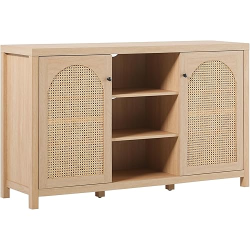 Walker Edison Modern Arched Rattan 2-Door Sideboard, 58 Inch, Coastal Oak