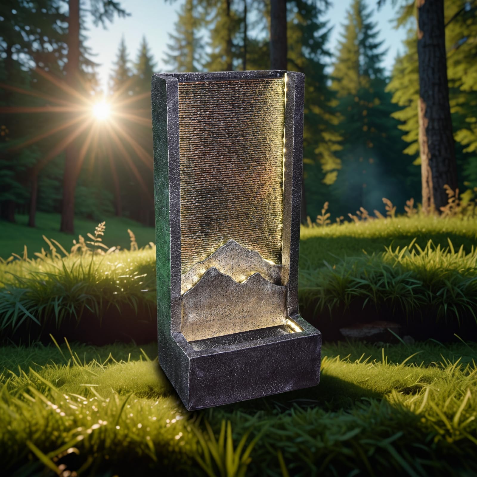 Zen Light SCFR21MM Außen- und Innenbrunnen Wasserwand Relief Mountain, 46cm x 35cm x 100cm, Schwarz