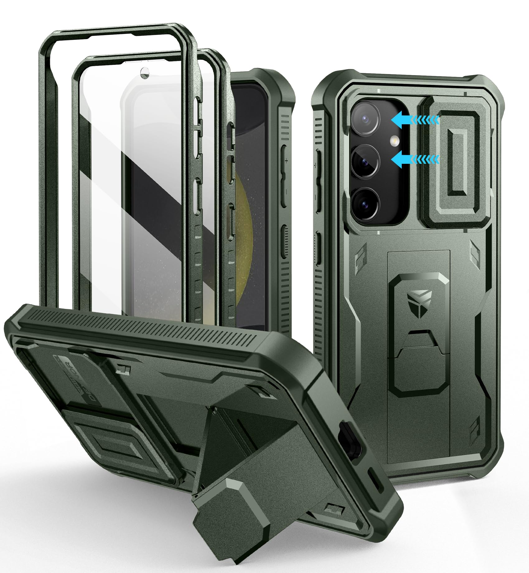 Dexnor for Samsung Galaxy S24 Case with Built-in Slide Camera Cover &amp; Screen Protector &amp; Kickstand, Heavy-Duty Shockproof Rugged Case Full-Body Bumper Protective Cover for Galaxy S24 (2024),Army Green