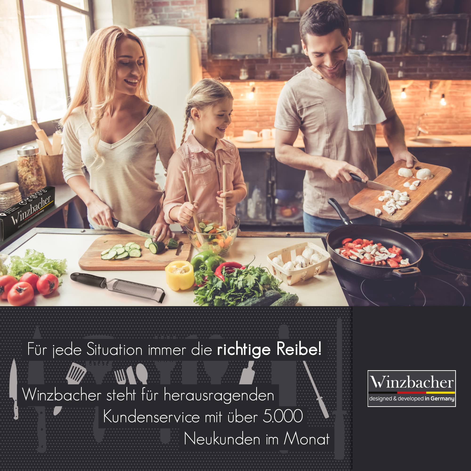 Winzbacher - Premium Zester Reibe I Parmesanreibe, Zitronenreibe, Muskatnuss Reibe, Ingwerreibe u.v.m. I rasiermesserscharfe Edelstahl Klinge I Spülmaschinenfest I inkl. Schụtz & Reinigungsbürste