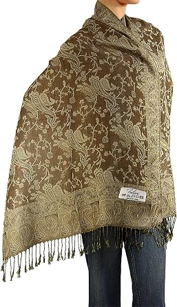 Falari Womens Reversible Paisley Pashmina Shawl Wrap Scarf For Evening Dresses Festivals Any Occasions All Seasons 80"x27"