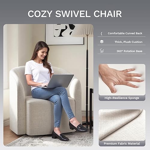 Miniatura 4 de COLAMY Silla giratoria decorativa, moderna silla de barril, silla tapizada cómoda para sala de estar con reposabrazos, para sala de lectura,