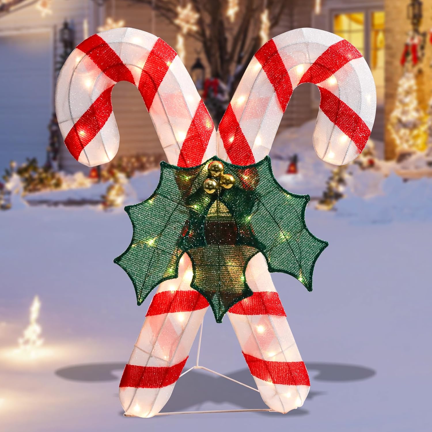 Taman Christmas Candy Cane Lighted Decorations, Christmas LED Warm Lights Outdoor Lighted Holiday Displays Gift for Home Garden Party Yard Porch Decor