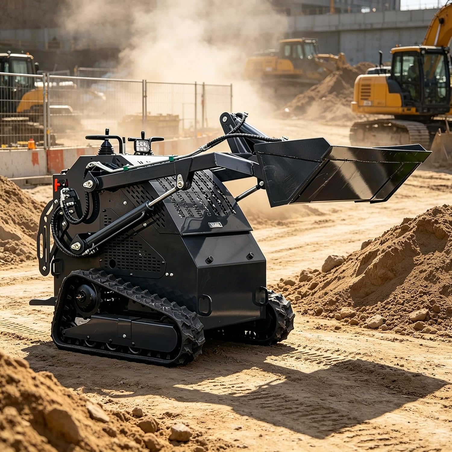 Mini Skid Steer Loader 23HP, Heavy Duty Compact Track Loader for Rough Terrain, Outdoor Job Sites, Landscaping Projects and Farm Work with Stable Performance and Strong Traction on Uneven Ground