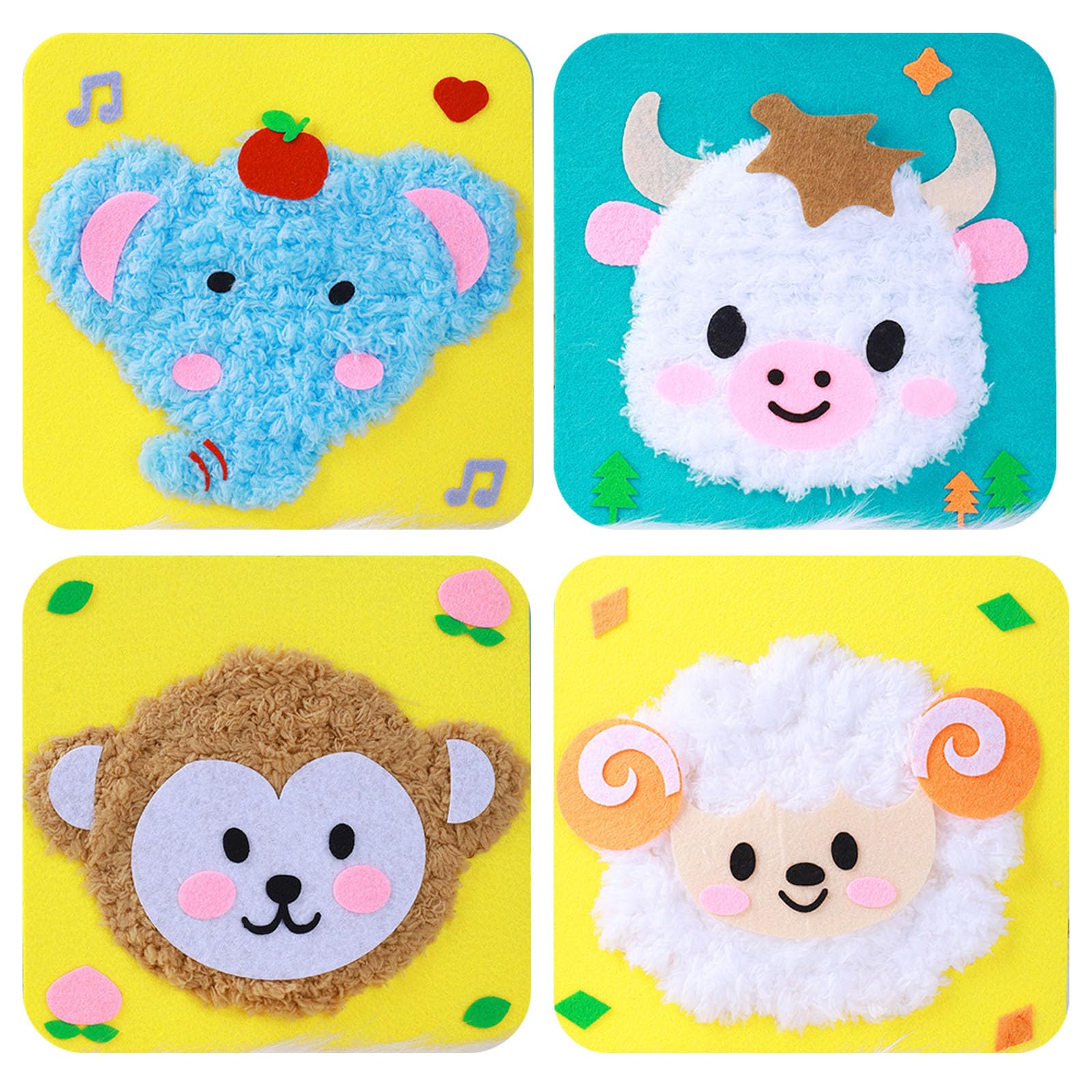4Pcs Needle Art Kit for Kid, DIY Beginner Sewing Craft Set, Cute Animal Stitch Patterns (Lamb, Elephant, Cow, Monkey), Educational Activity for Fine Motor Skills, Gifts for Children 6-12 Years Old-picture-29
