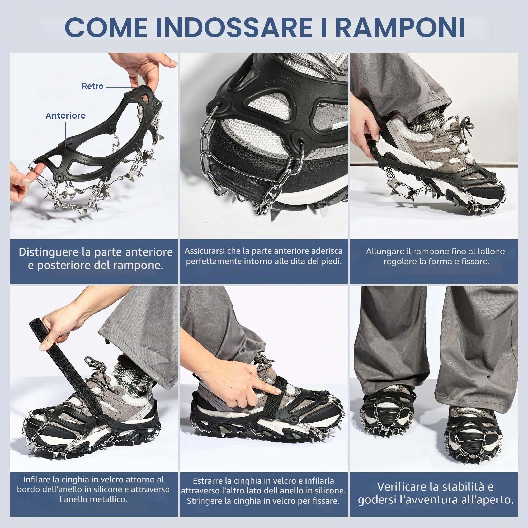 Ramponi per Scarponi, 26 Denti 201 Catene in Acciaio Inossidabile Portatile Ramponcini, Leggeri Ramponi da Ghiaccio Protezione Sicura, per Camminare, Jogging, Pesca, Camp