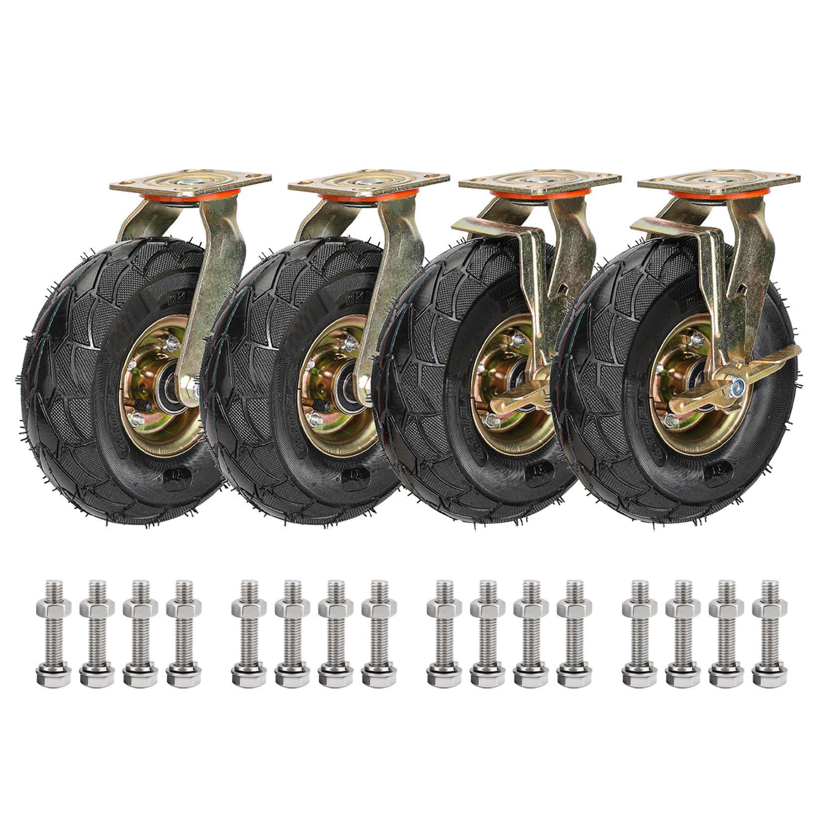 GYRAZXS Heavy Duty Rubber Wheel Casters Set of 4-8in/10in Silent Shock Absorption Fixed/Swivel with Brake 440 lbs Load Capacity Perfect for Furniture & Equipment