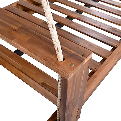Vista 22 de Merax Columpio de madera de acacia para patio y jardín, sofá cama de día con cuerdas de cáñamo, fácil de montar, color negro