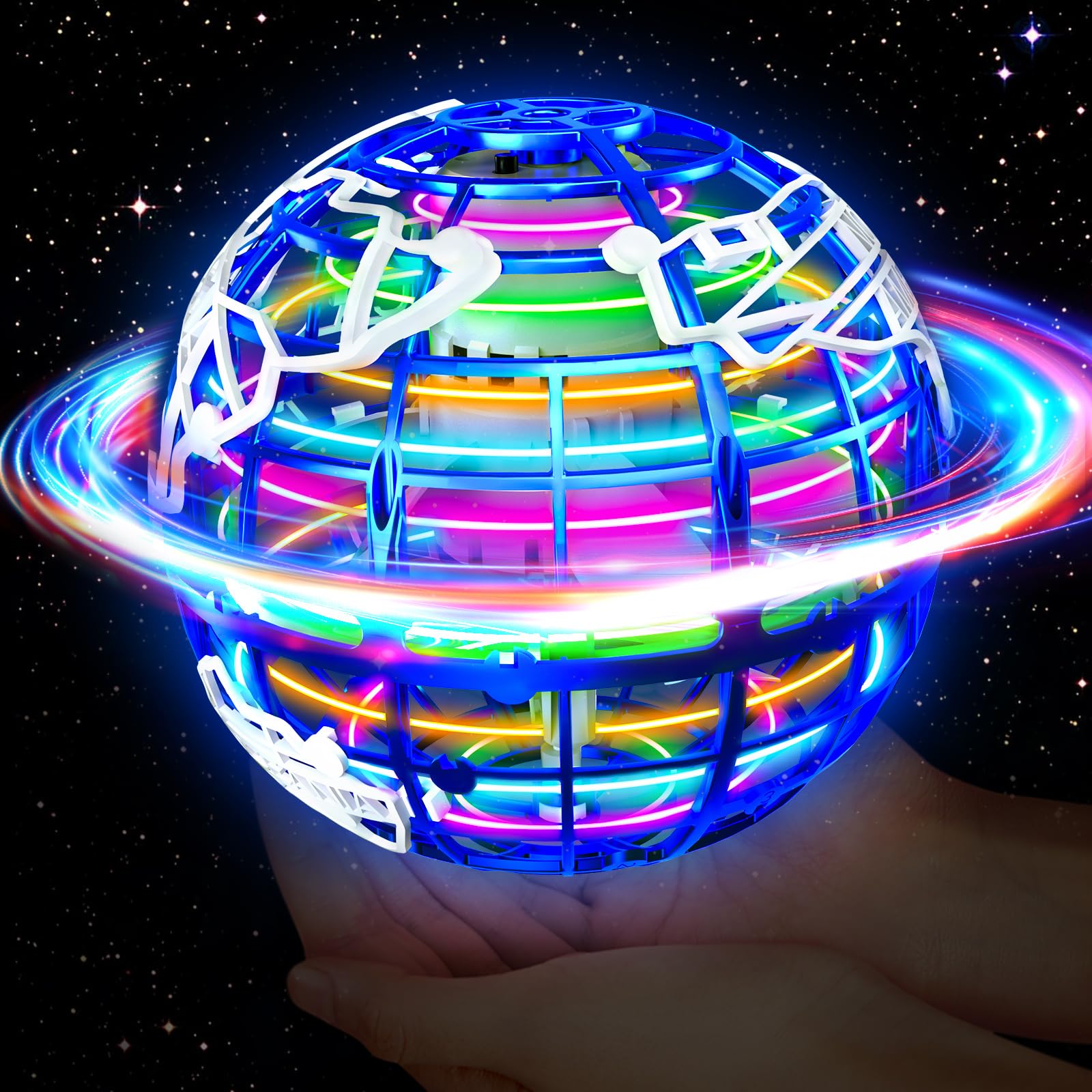 Flying Orb Ball Toy, Magic Flying Ball Hover Spinner Boomerang with LED Lights, Hand Controlled Magic Floating Toy for Kids 6 7 8 9 10 12 Boys Girls Blue