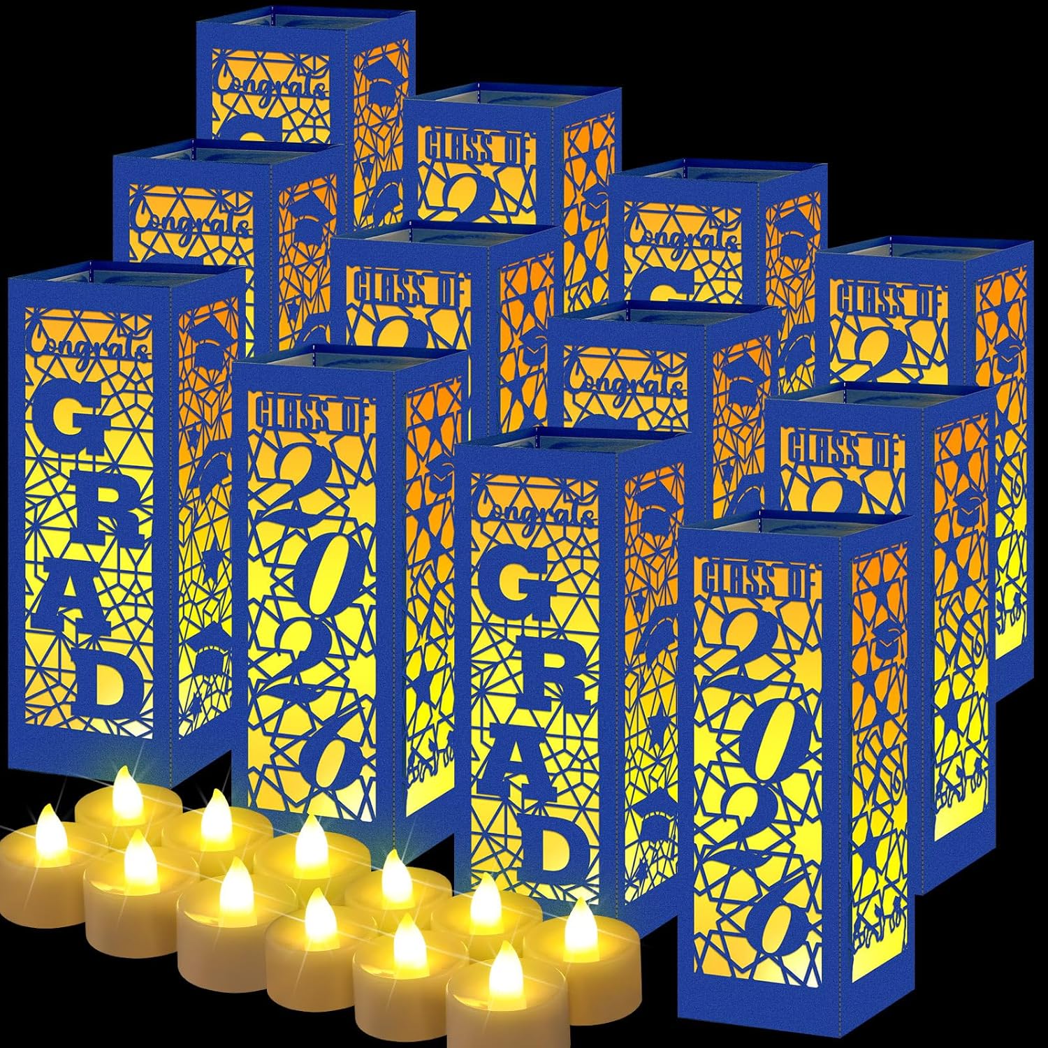 Rossesay 12 Pcs Graduation Table Centerpieces Boxes Class of 2026 Graduation Lanterns for Centerpieces with LED Candles Congrats Grad School College Photo Props for Party Table Decoration (Black)