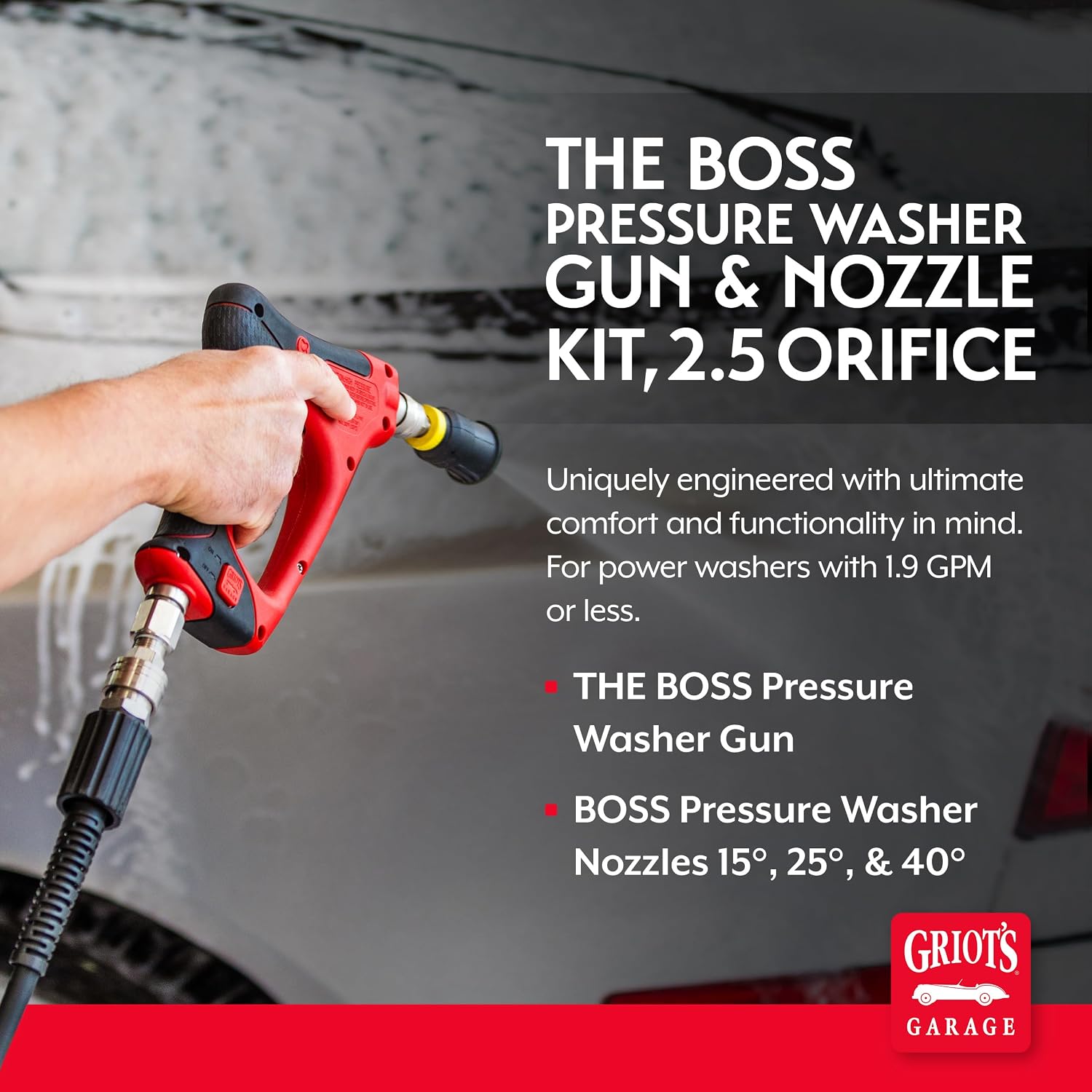 Griot's Garage The BOSS Pressure Washer Gun and Nozzle Kit for Car Washing and Detailing, 2.5 Orifice For Power Washers With 1.9 GPM or Less
