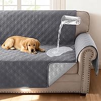H.VERSAILTEX 100% Waterproof Non-Slip Sofa Cover for 3 Cushion Couch with Storage Pocket - Grey Pet Protector