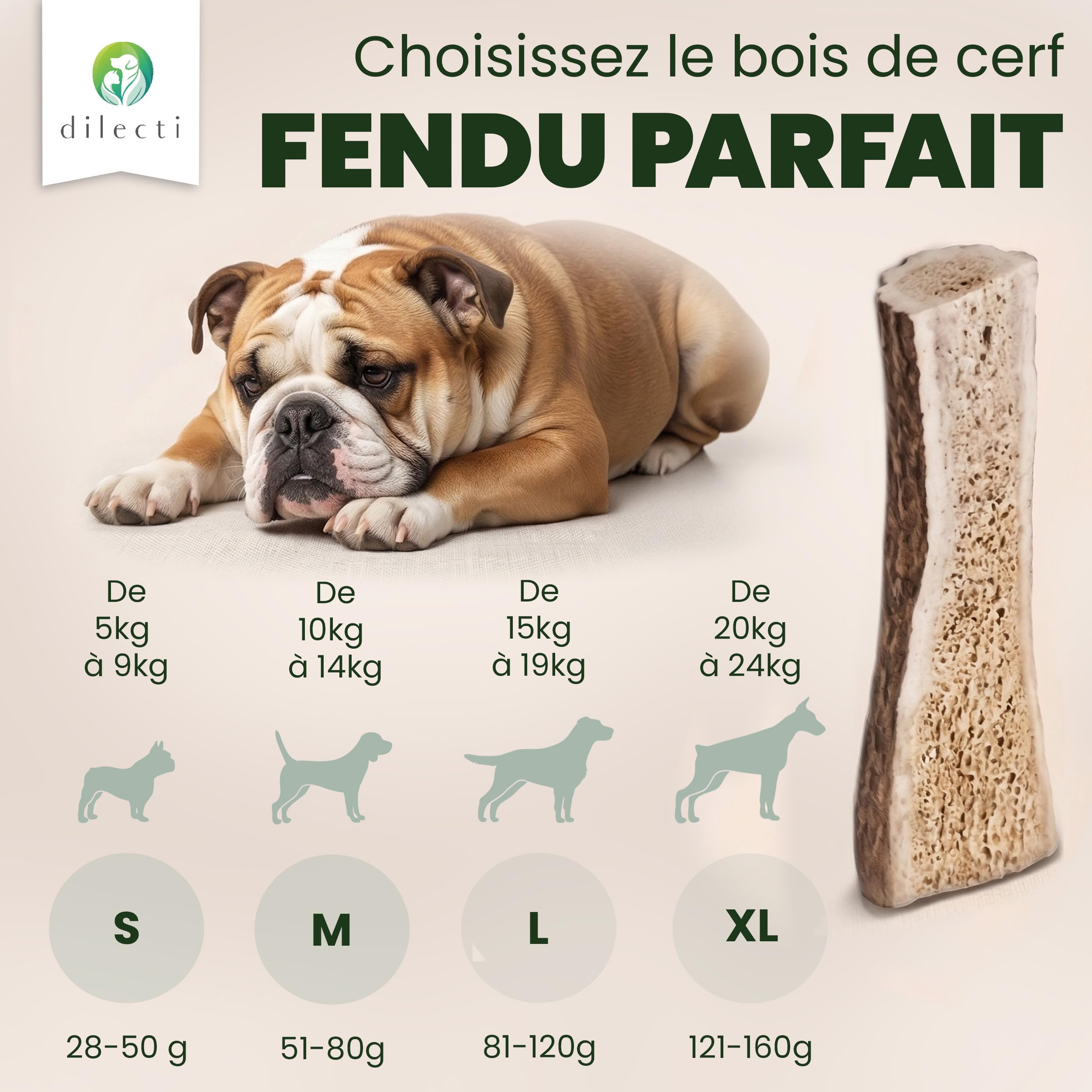 Bois de Cerf à Mâcher - Os à Ronger Longue Durée pour Chien, Jouet d'Occupation Résistant et Friandises pour Chien - Fendu S, Paquet de 3