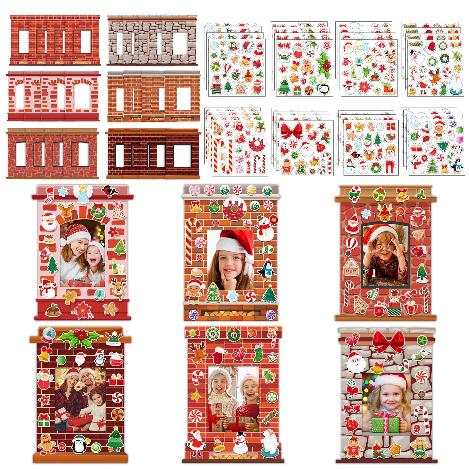HOWAF 24 Packs Christmas Picture Frame Craft Kit, Red Brick Christmas DIY Photo Frame Ornaments with DIY Stickers for Xmas Gingerbread Candy Favor