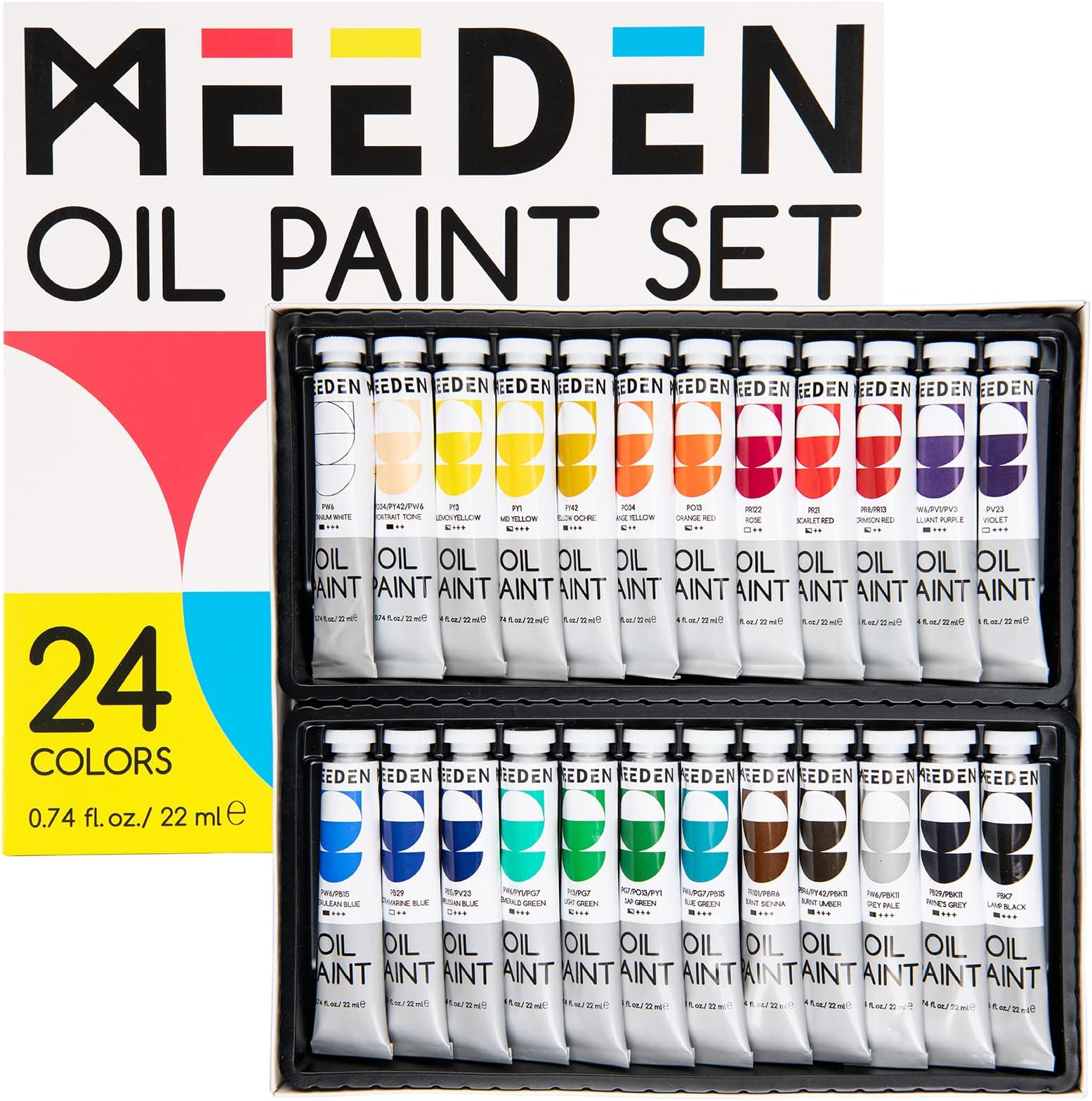 Oil Paint Set, Non-Toxic 24 x 22ml/0.74oz Oil Paints for Canvas Painting