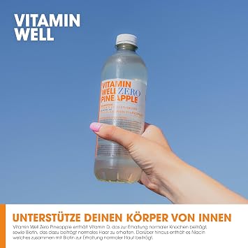 Vitamin Well Geschmackvolles Vitamin Wasser mit Vitamin D Selen Biotin – Zuckerfreies Getränk angereichert mit essenziellen Nährstoffen 12 x 500ml inkl. Pfand (Zero Pineapple)