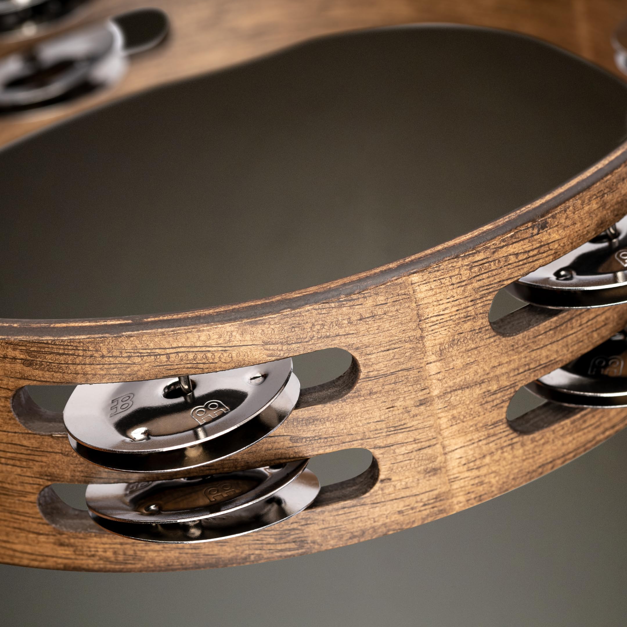 Meinl Percussion CTA2WB, Tamburello in legno, con sonagli in acciaio INOX, su 2 file, Diametro 20.3 cm, 8'', marrone noce
