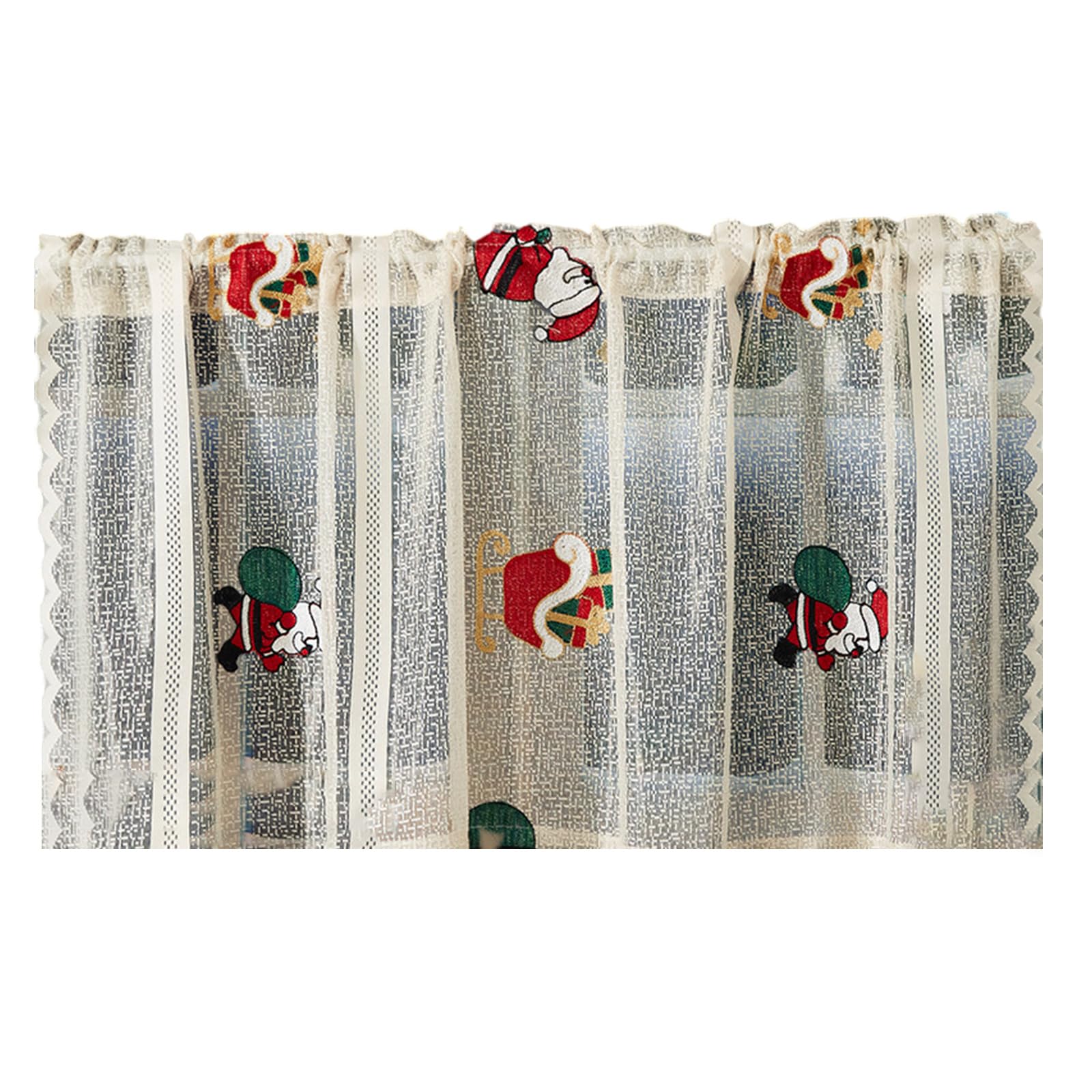 Carotoe C Arotoe Hristmas Themed Embroidered Lace Short Urtain Holiday Sheer Fabri Semi Sheer Valance Rod Pocket Easy Installation Hristmas Embroidery Lace Urtain