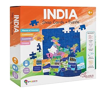 India Map Puzzle for Kids with100 Flash Cards | Indian Flag Puzzles for Kid | Educational Toy for Learning | Gifts for Ages 6+ Years Old Childrens - image, photos
