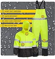 Vista 8 de John Deere Hi-Visibility Rain Suit, ANSI Class 3, Poly Oxford with PU Backing, Hi-Vis YellowBlack