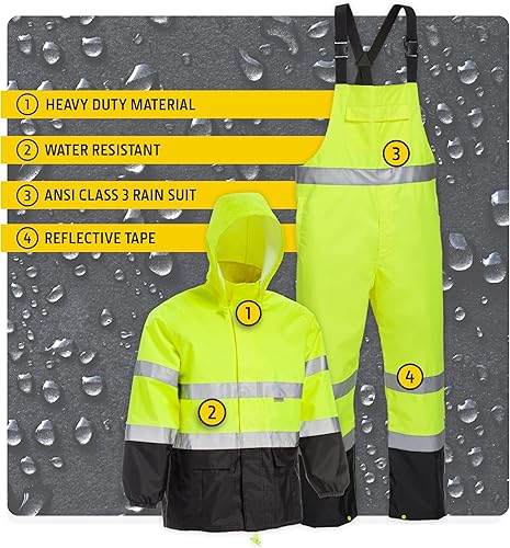Miniatura 8 de John Deere Hi-Visibility Rain Suit, ANSI Class 3, Poly Oxford with PU Backing, Hi-Vis YellowBlack