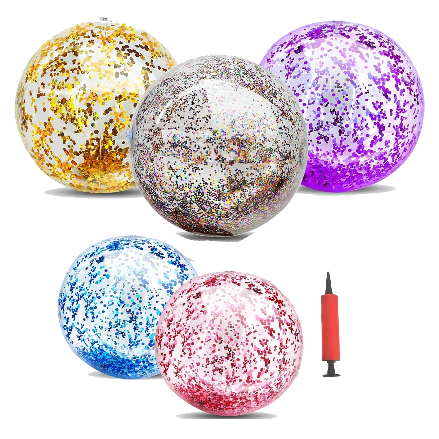 SHJOEE Pelota de Playa Hinchable Pelota de Playa Inflable Gigante con Lentejuelas de 2 Tamaños para Adultos Niños Familia 40cm 60cm Lentejuelas Bola Hinchable Juguetes de Playa Verano Piscina y Fiesta
