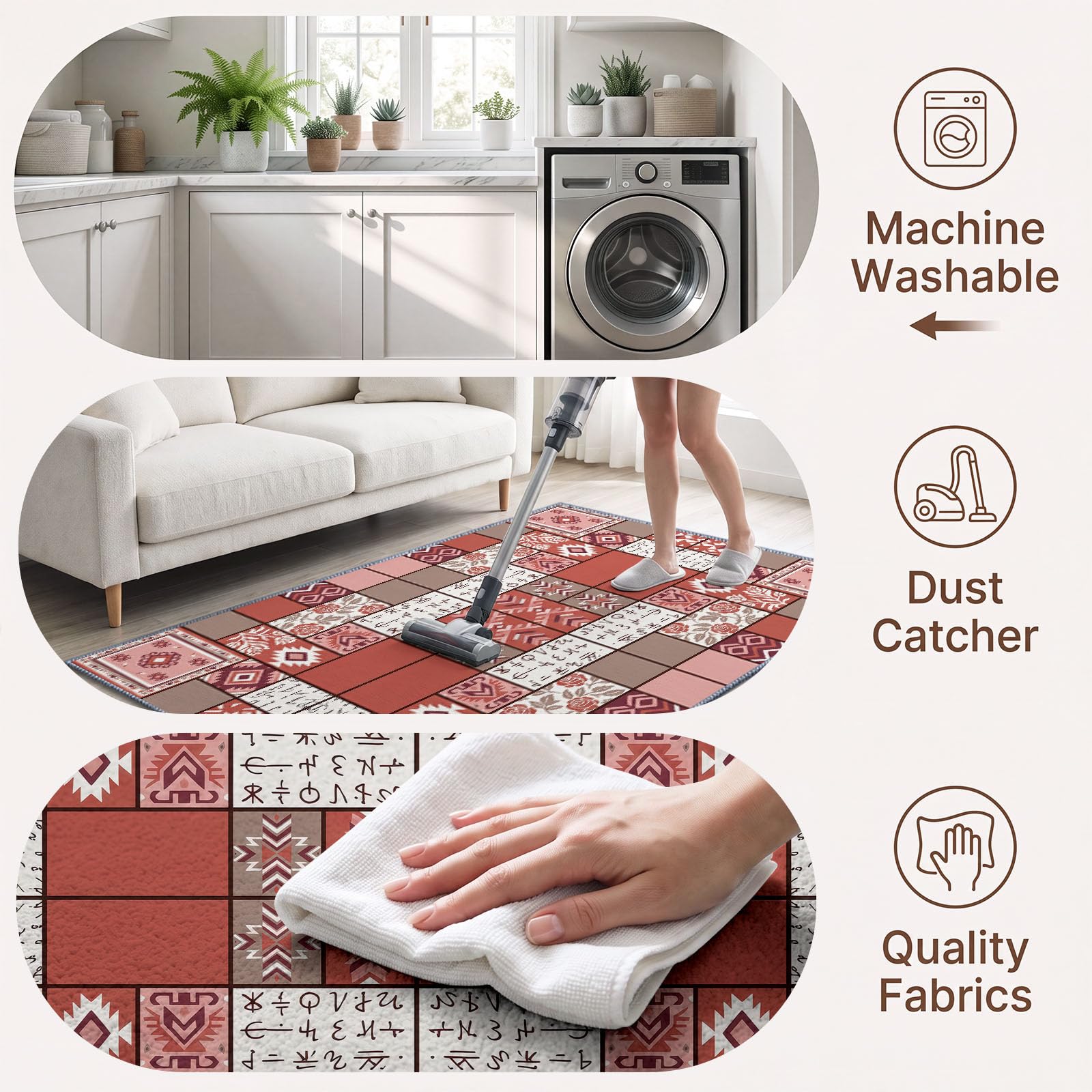 Carrés Motif Tapis Salon Antidérapant Lavable en Machine 120x170cm