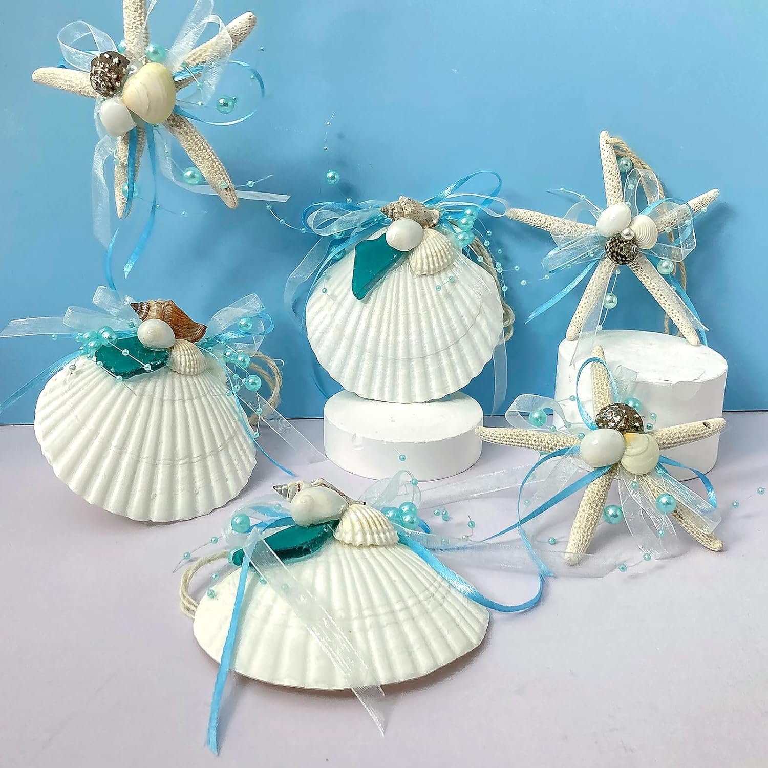 Beach Seashell Starfish Christmas Ornaments 6PCS Handmade Natural Sea Shells & Starfish for Crafts, Christmas Decorations, Coastal Beach Nautical Hanging Ornaments - Image 4