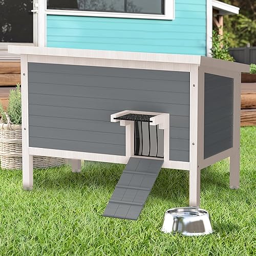 Miniatura 7 de Casa para gatos al aire libre resistente a la intemperie, con espuma aislada de madera para gatos para invierno exterior, con puerta de escapetira